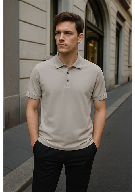 Polo Uomo Cotone Crêpe Colore Stone Estiva Elegante ALPHA STUDIO | Polo | AU-1061B1006